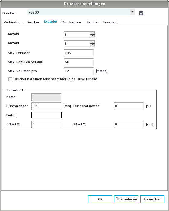 Druckereinstellungen-Extruder