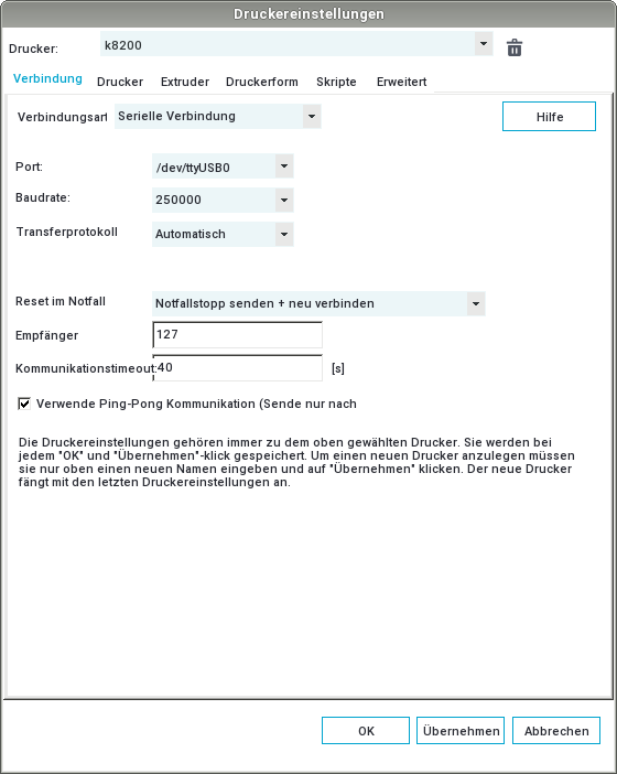 Druckereinstellungen-Verbindung