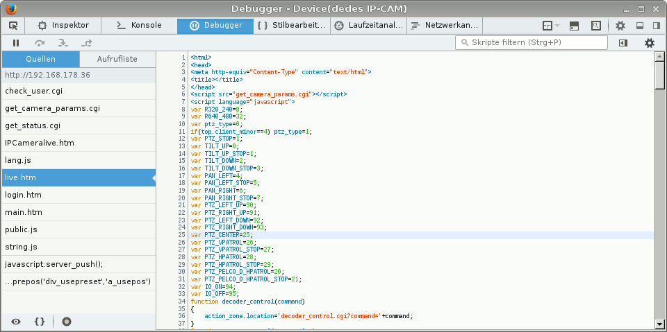 Screenshot Firefox Debugger