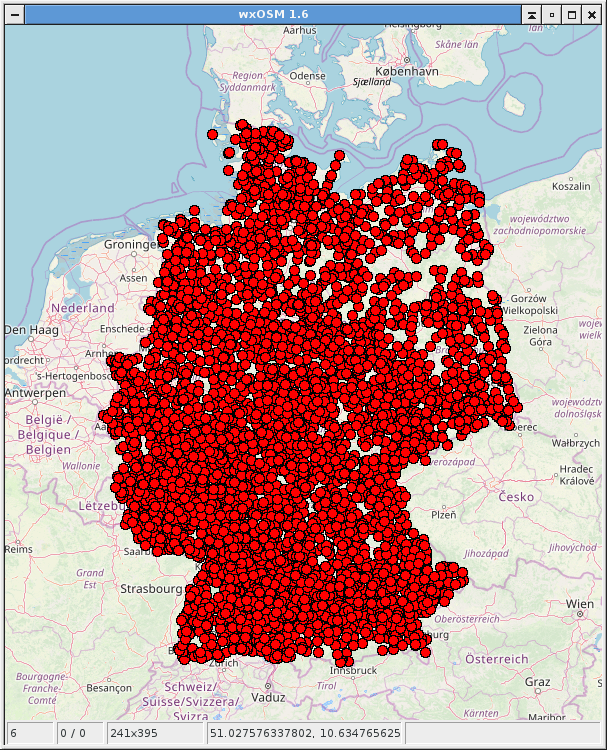 Screenshot wxOSM - alle Straßen namens "Schulstraße"