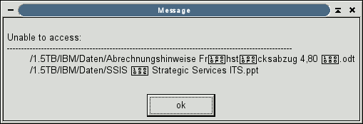 Popup-Meldung mit fehlerhaften
Dateinamen