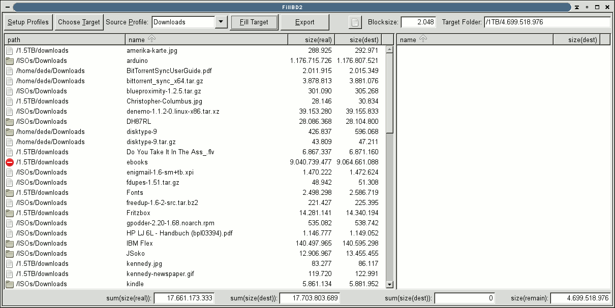 Anklicken für volle Größe Hauptfenster mit zu sichernden
Dateien und Ordnern
