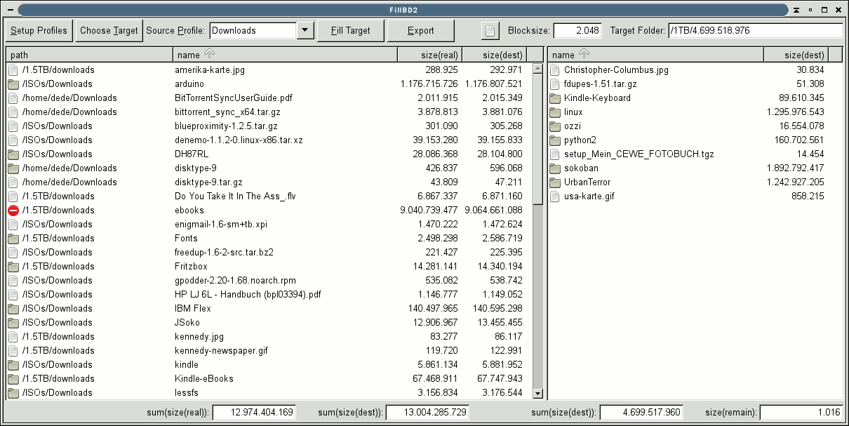 Anklicken für volle Größe Hauptfenster mit ausgewählten
Dateien und Ordnern