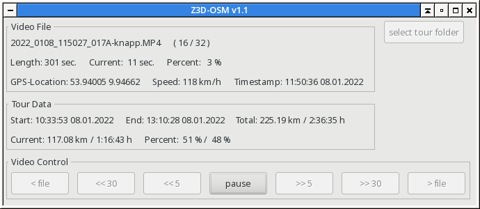 Screenshot vom Hauptfenster der v1.1 von wxZ3D-OSM